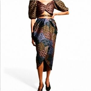 $795 Autumn Adeigbo Makenna Puff Sleeve  Jaquard With Cutouts Dress sz 6